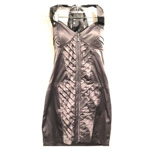 Silver Silk Corset Cocktail Dress